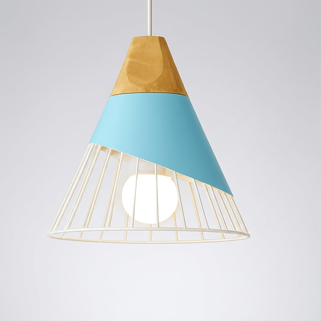 Suspension Métal et Bois Nordique Formes Géométriques - D - Bleu