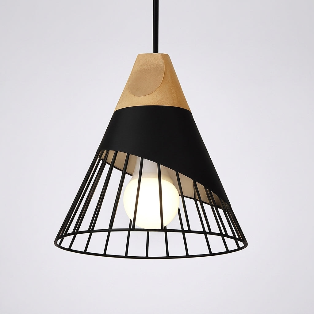 Suspension Métal et Bois Nordique Formes Géométriques - D - Noir