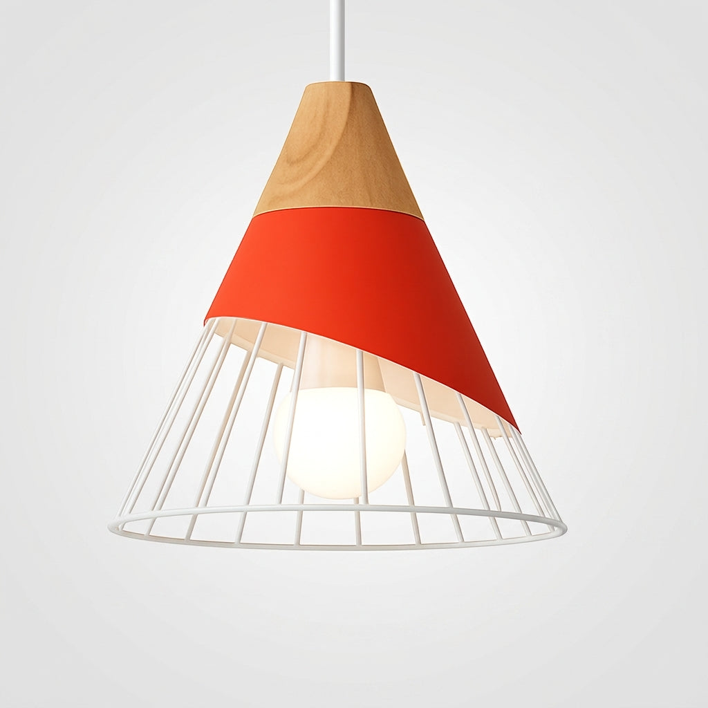 Suspension Métal et Bois Nordique Formes Géométriques - D - Rouge