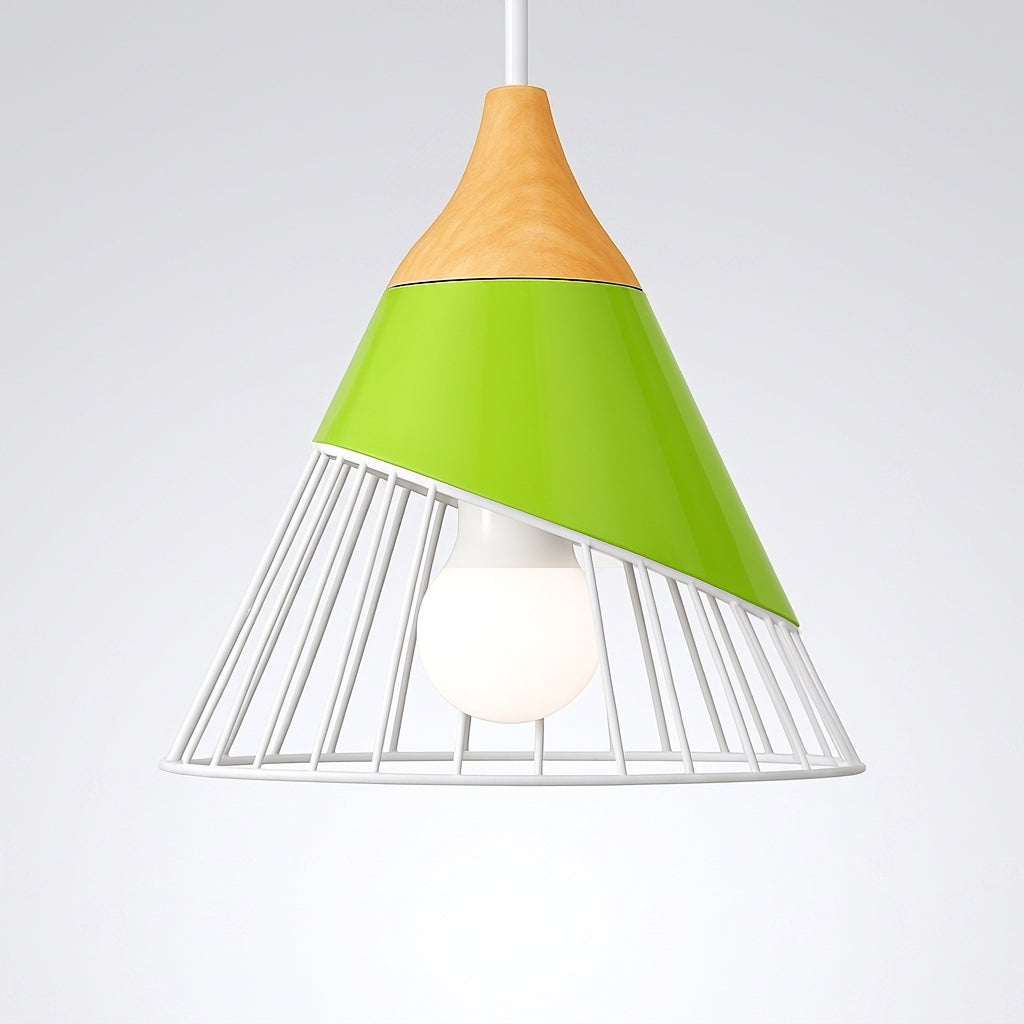 Suspension Métal et Bois Nordique Formes Géométriques - D - Vert fluo