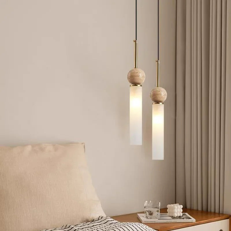 Suspension en Pierre et Verre Design Wabi-Sabi Crème