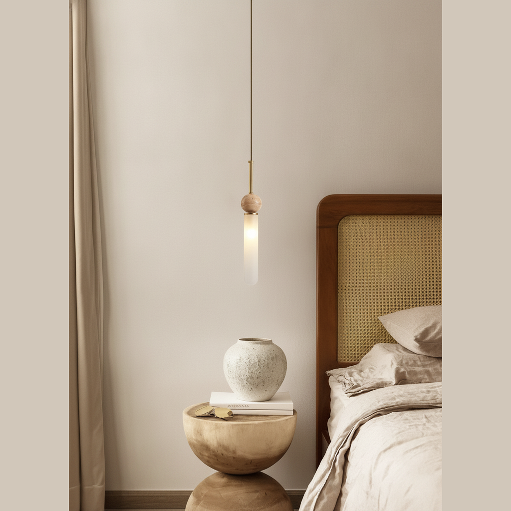 Suspension en Pierre et Verre Design Wabi-Sabi Crème