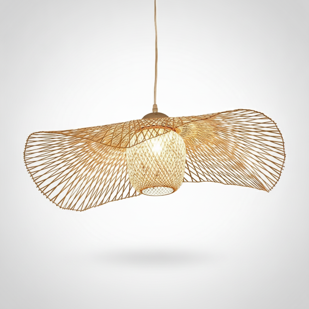 Suspension en Rotin et Bambou Tressé Design Japonais Wabi-Sabi