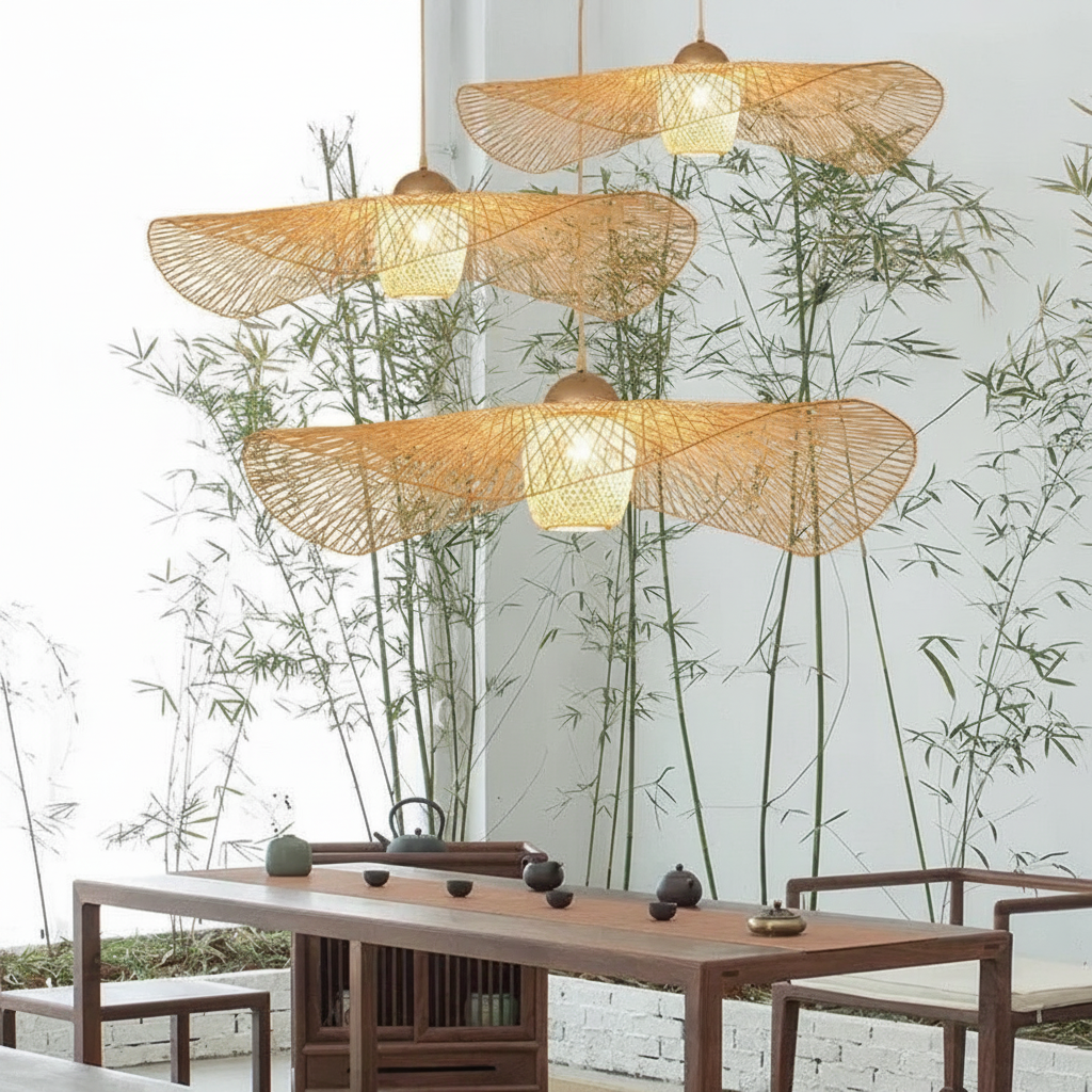 Suspension en Rotin et Bambou Tressé Design Japonais Wabi-Sabi