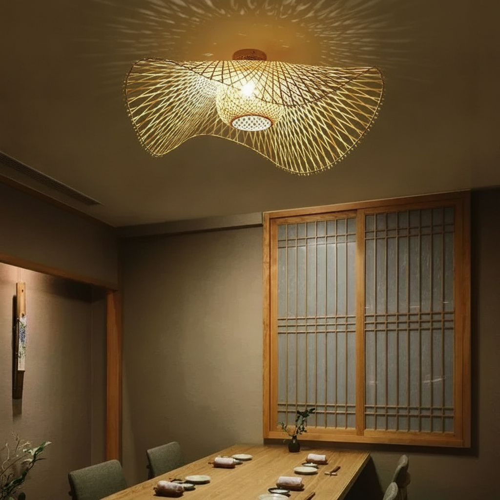 Suspension en Rotin et Bambou Tressé Design Japonais Wabi-Sabi