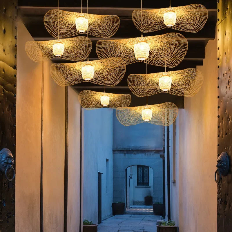 Suspension en Rotin et Bambou Tressé Design Japonais Wabi-Sabi