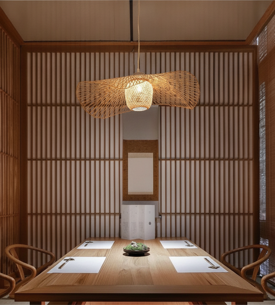 Suspension en Rotin et Bambou Tressé Design Japonais Wabi-Sabi