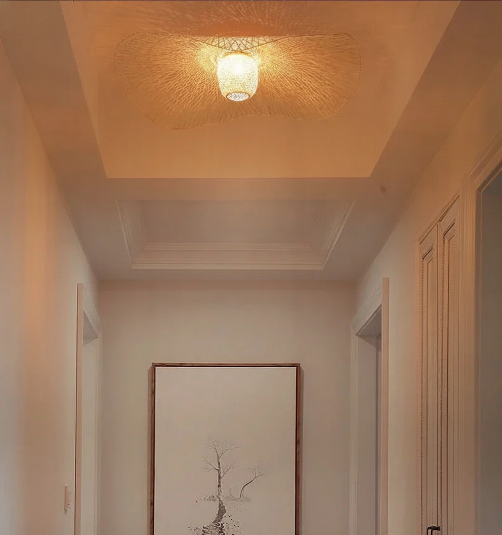 Suspension en Rotin et Bambou Tressé Design Japonais Wabi-Sabi