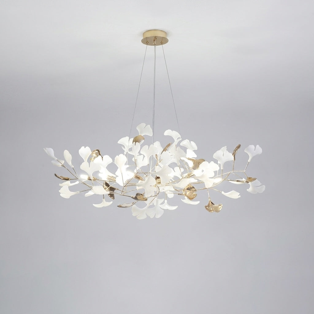 Suspension Fleurs Ginkgo Céramique Blanc et Doré - L150cm W45cm H45cm .96 pièces