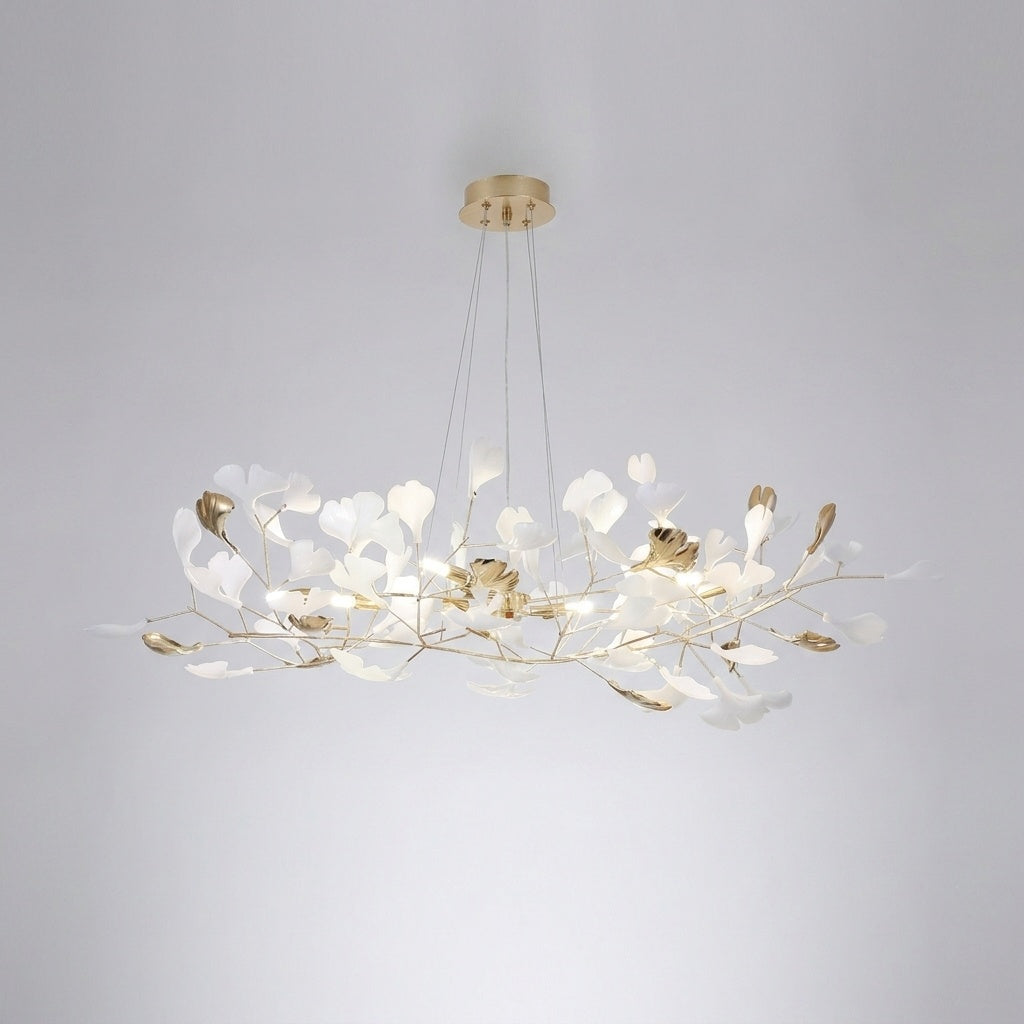 Suspension Fleurs Ginkgo Céramique Blanc et Doré - L125cm W40cm H40cm .84 pièces