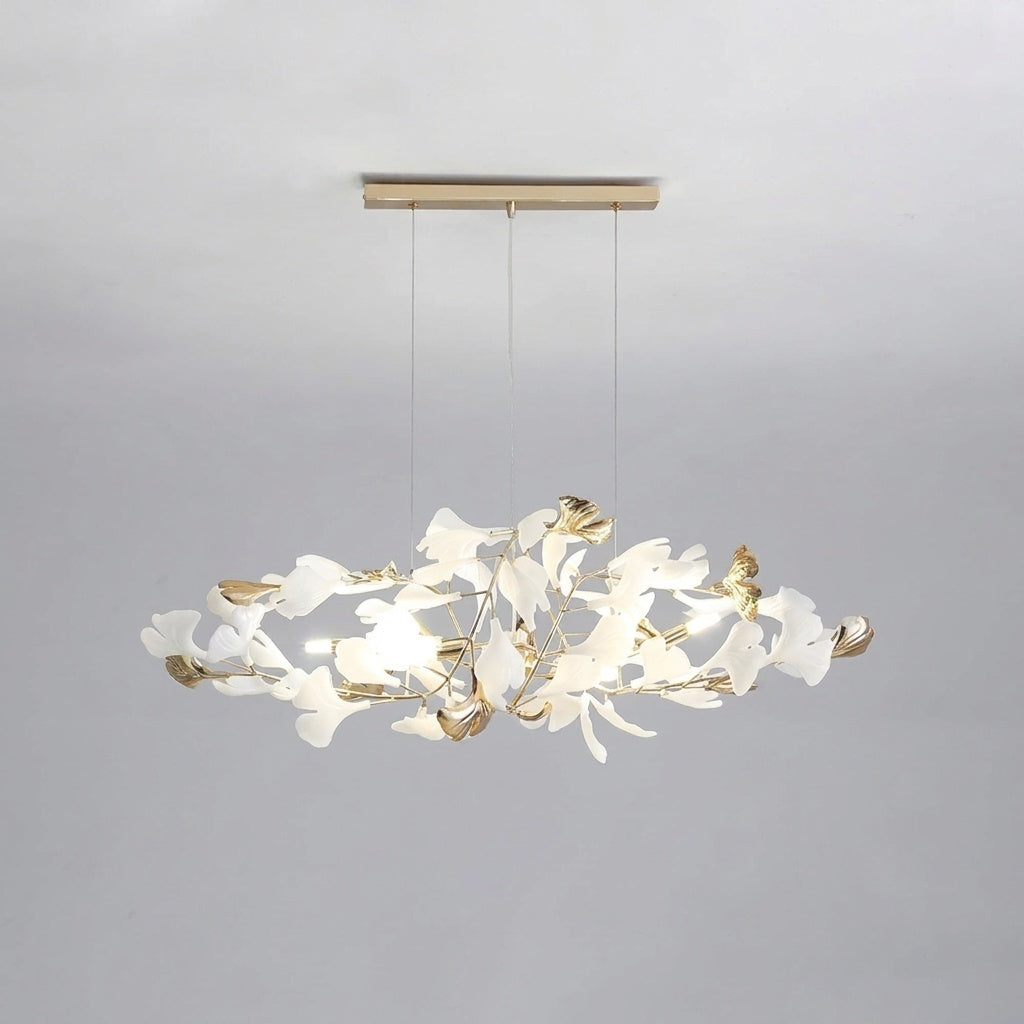 Suspension Fleurs Ginkgo Céramique Blanc et Doré - L120cm W30cm H30cm .62 pièces