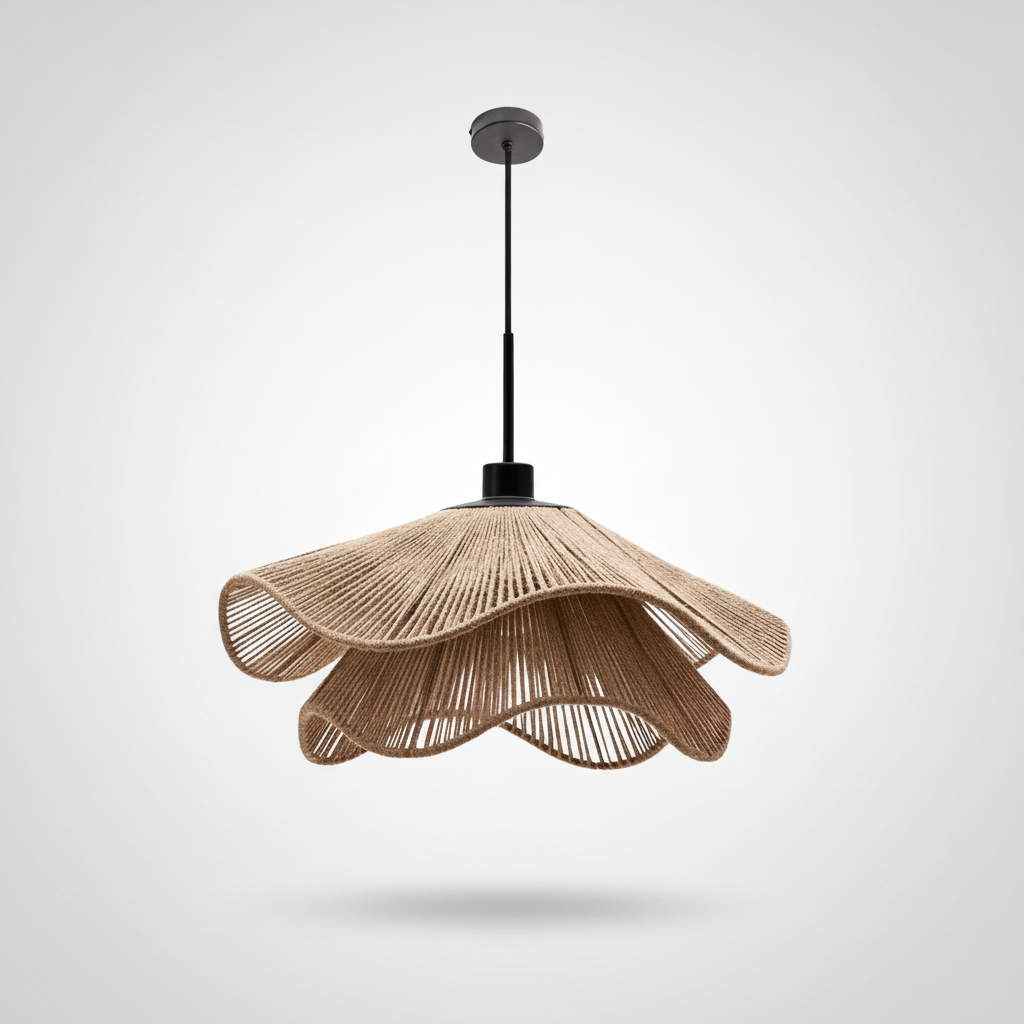 Suspension Fleur en Tissu et Rotin Design Moderne