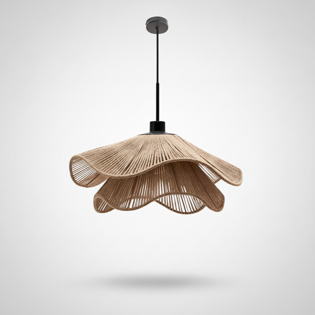 Suspension Fleur en Tissu et Rotin Design Moderne