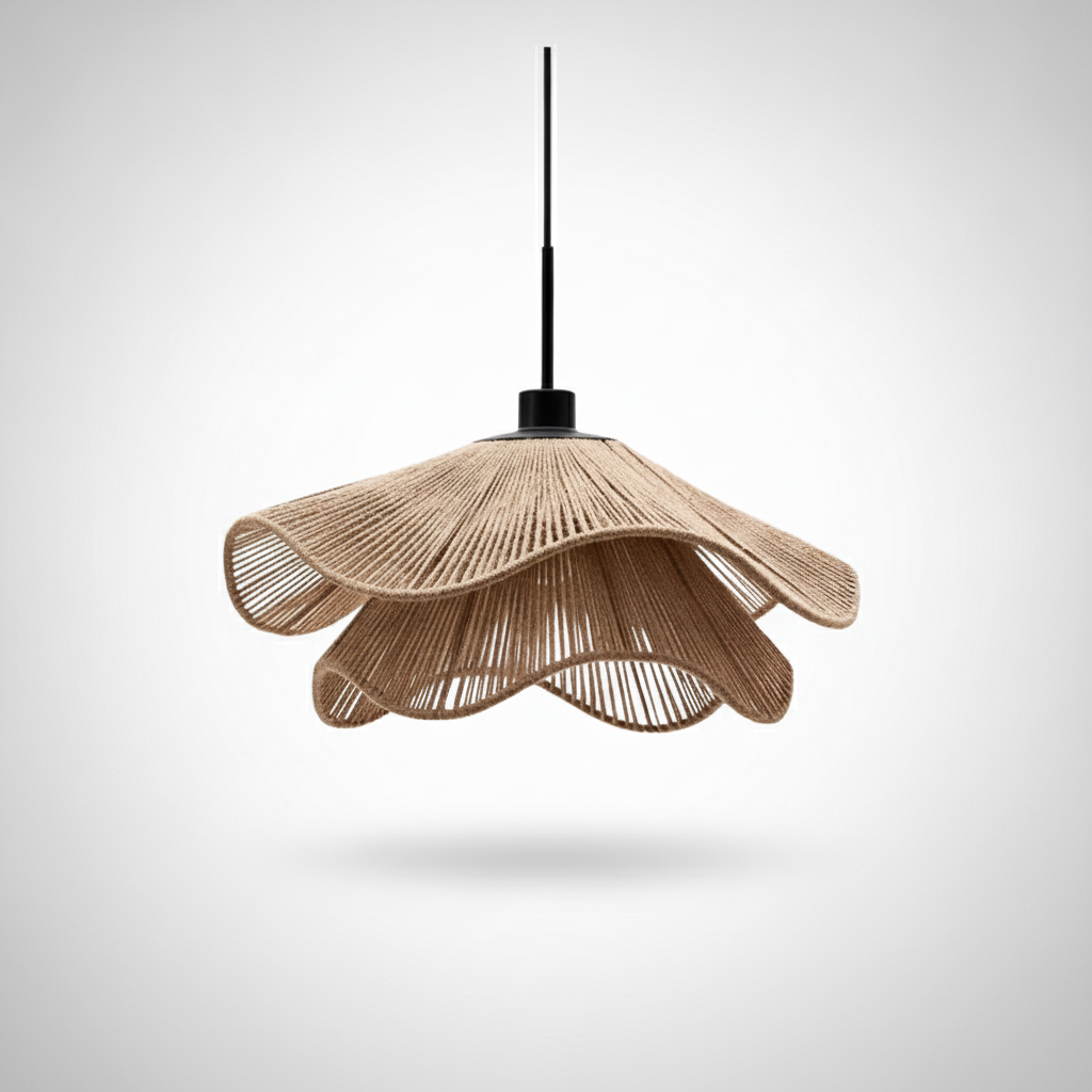 Suspension Fleur en Tissu et Rotin Design Moderne