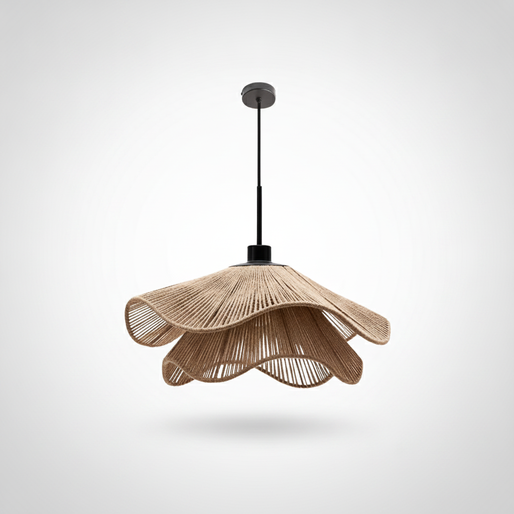 Suspension Fleur en Tissu et Rotin Design Moderne