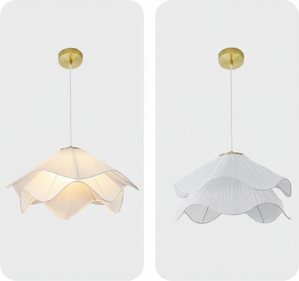 Suspension Fleur en Tissu et Rotin Design Moderne