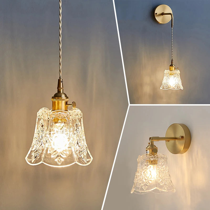 Suspension Fleur en Verre et Laiton Design Vintage
