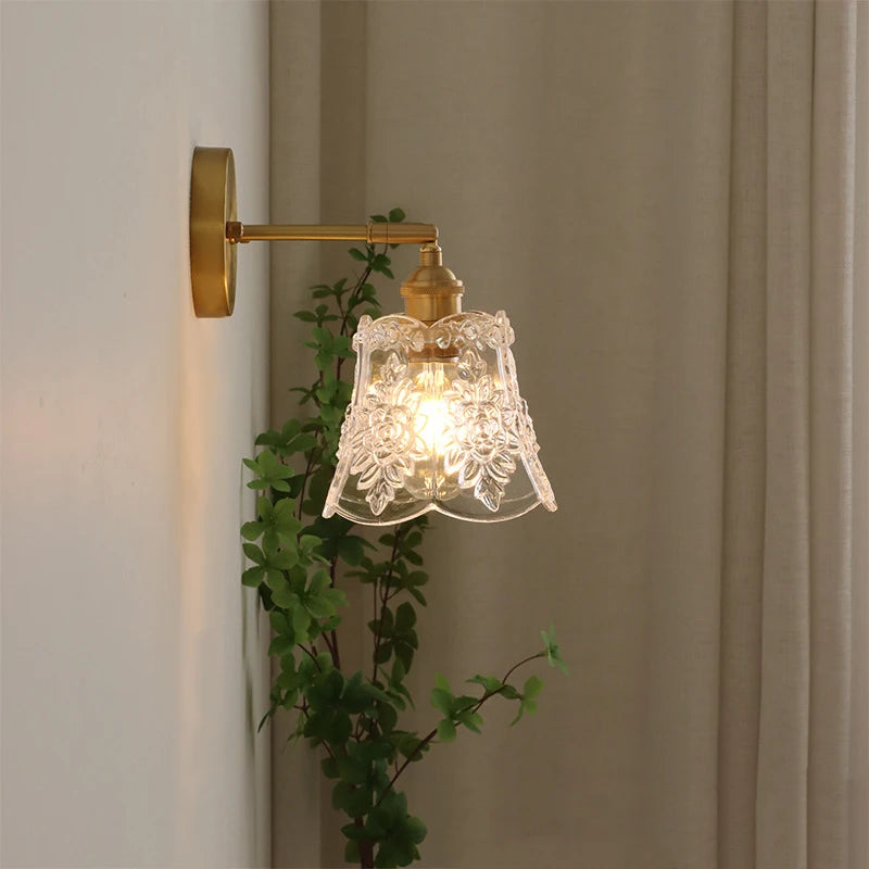 Suspension Fleur en Verre et Laiton Design Vintage