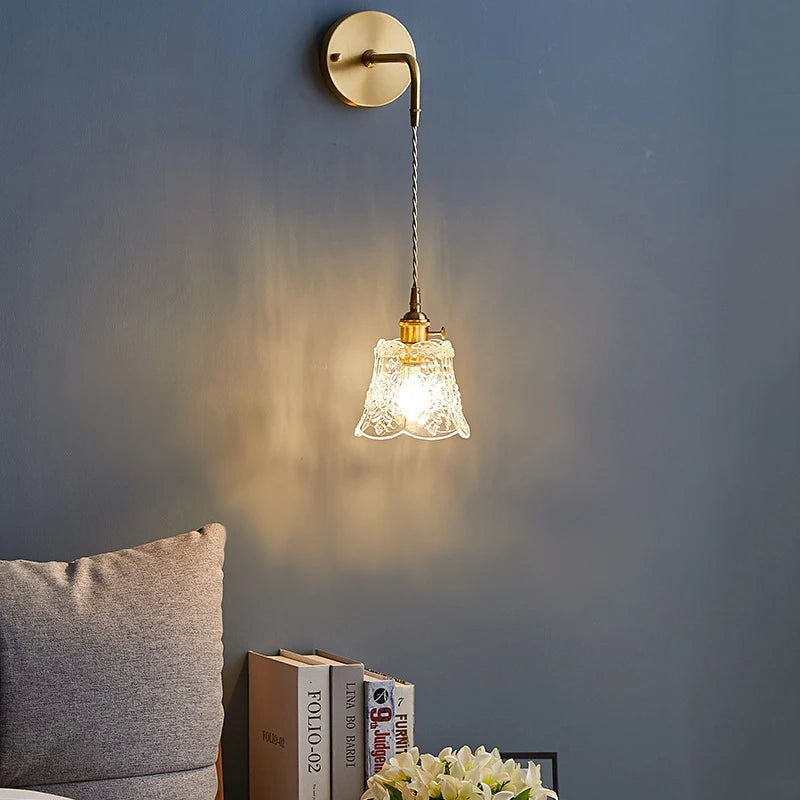 Suspension Fleur en Verre et Laiton Design Vintage
