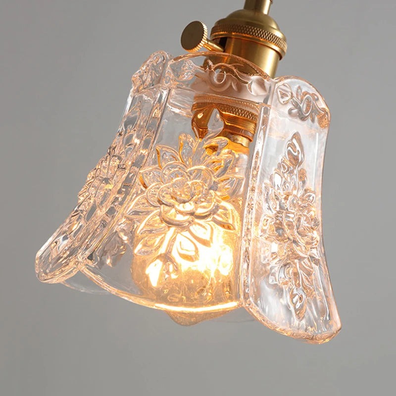 Suspension Fleur en Verre et Laiton Design Vintage