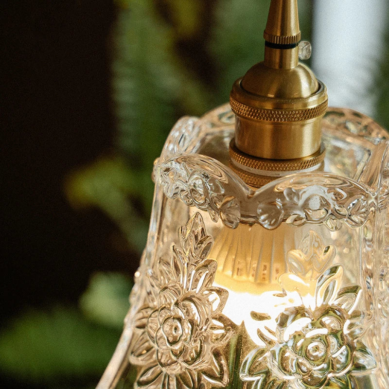 Suspension Fleur en Verre et Laiton Design Vintage