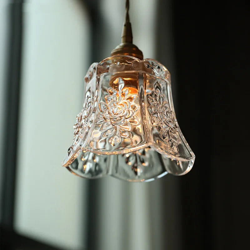 Suspension Fleur en Verre et Laiton Design Vintage