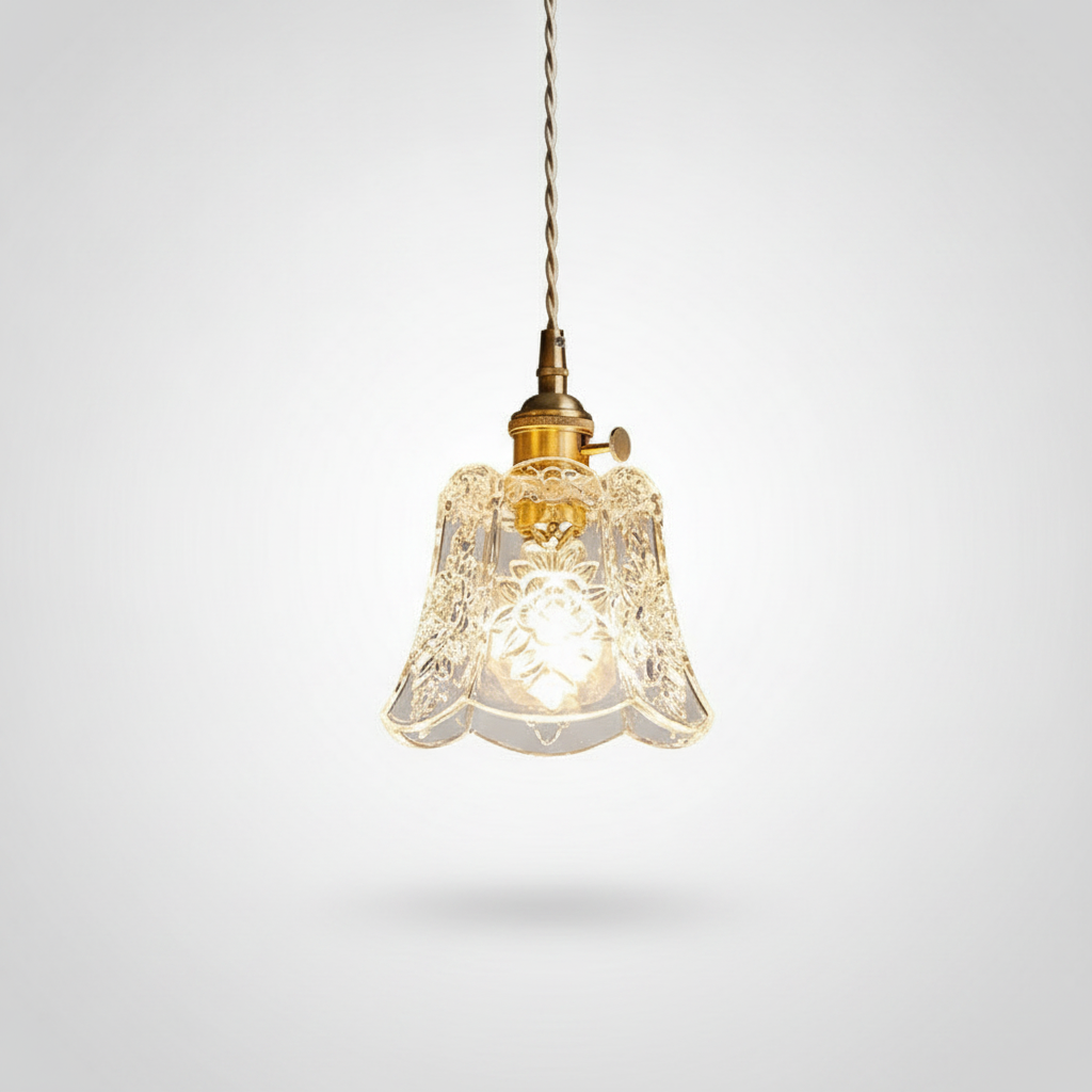 Suspension Fleur en Verre et Laiton Design Vintage