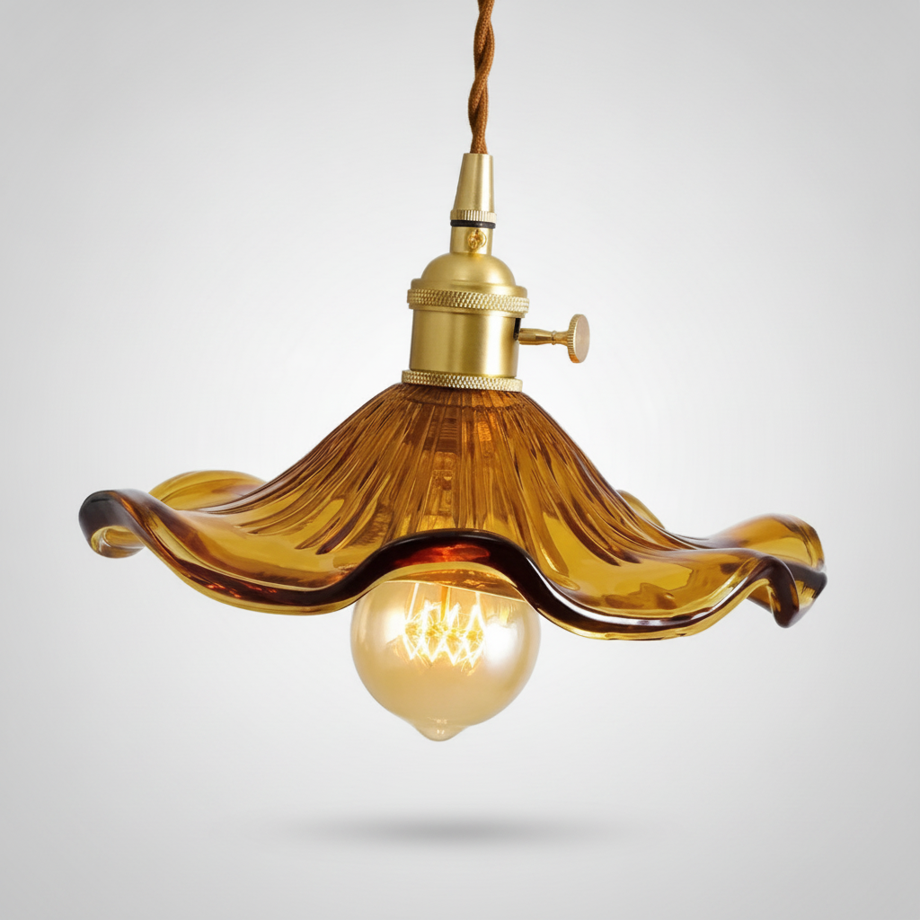 Suspension Florale en Verre et Cuivre Design Traditionnel