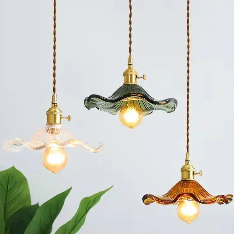 Suspension Florale en Verre et Cuivre Design Traditionnel