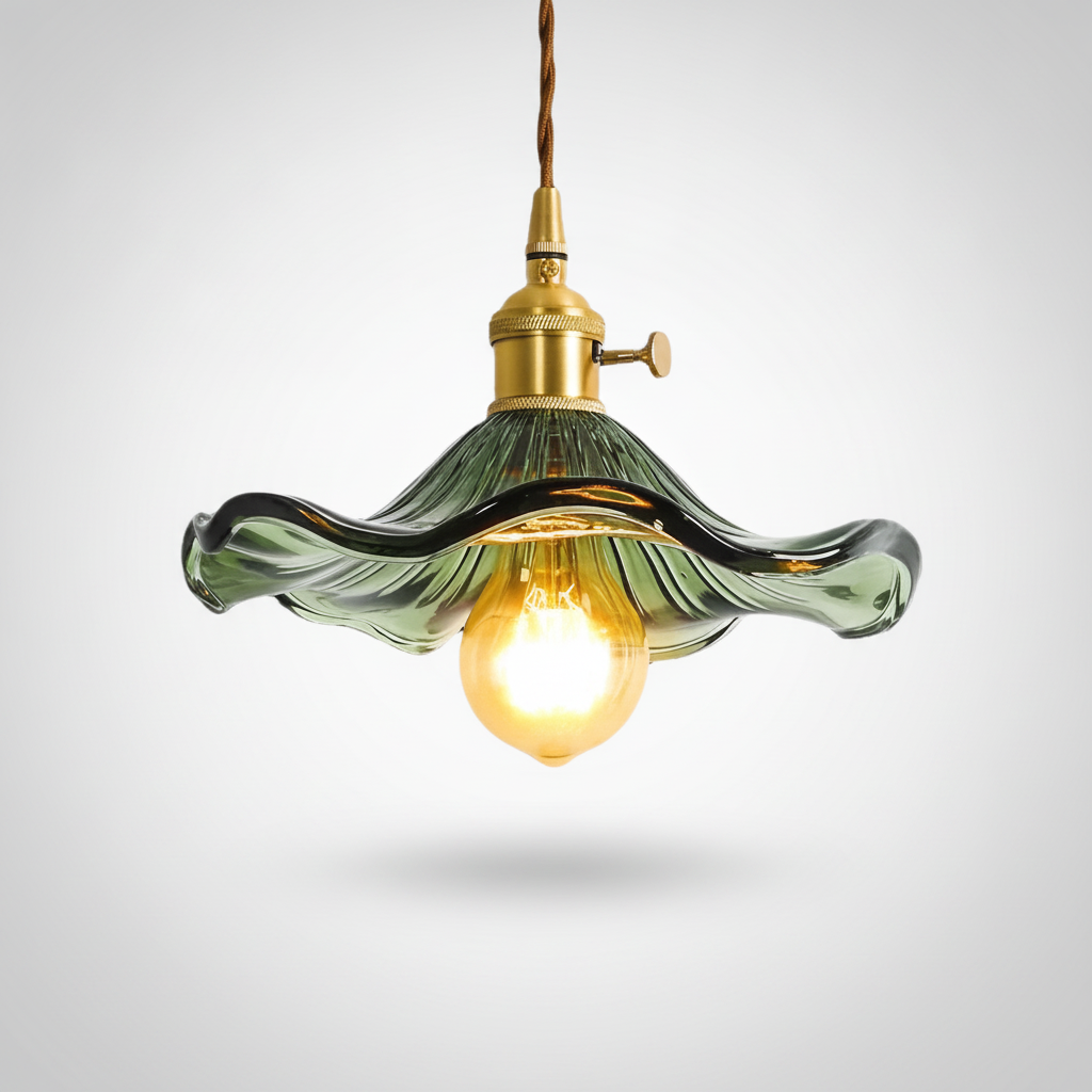 Suspension Florale en Verre et Cuivre Design Traditionnel