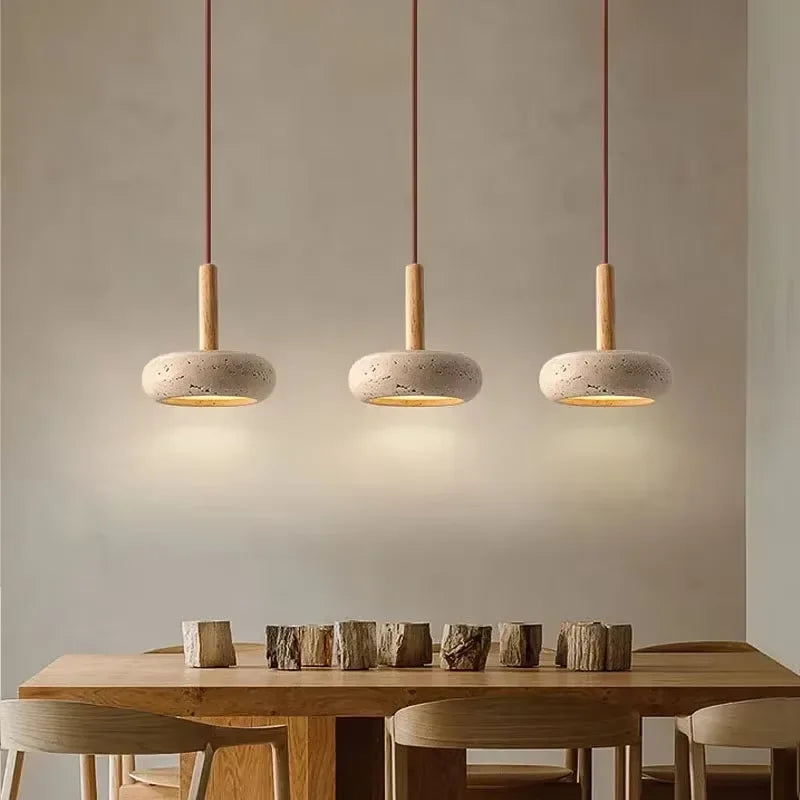 Suspension Galet en Travertin Design Japonais Wabi-Sabi