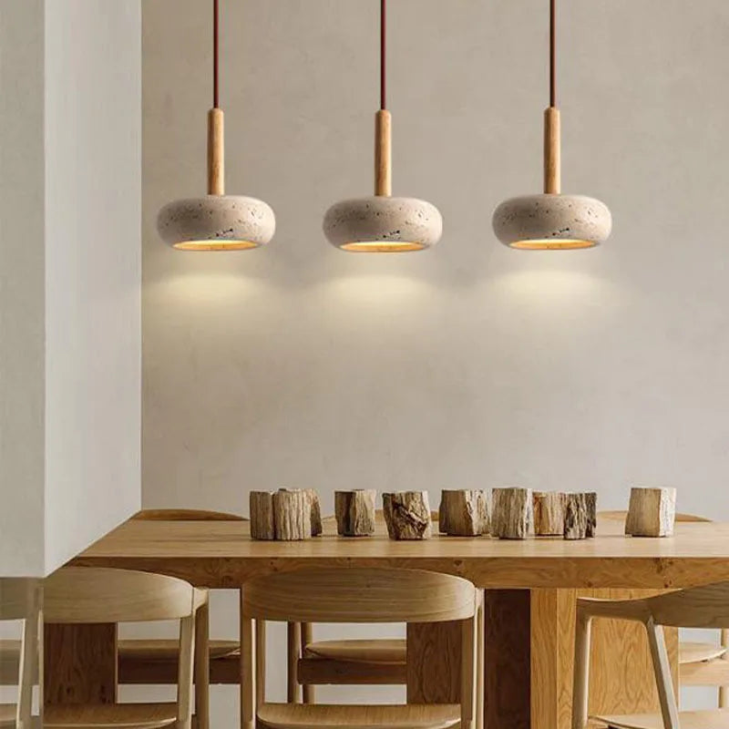 Suspension Galet en Travertin Design Japonais Wabi-Sabi