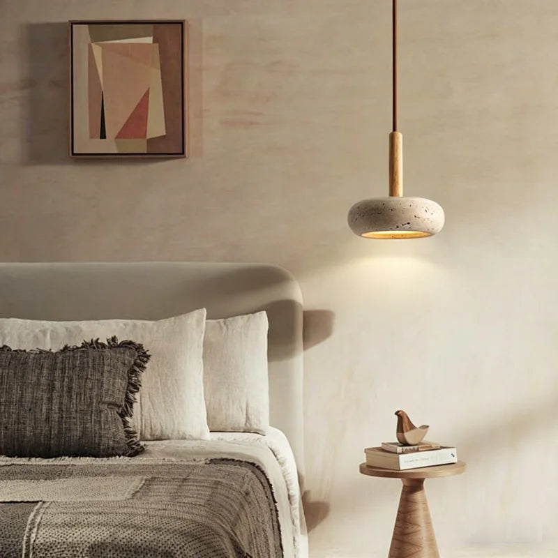 Suspension Galet en Travertin Design Japonais Wabi-Sabi