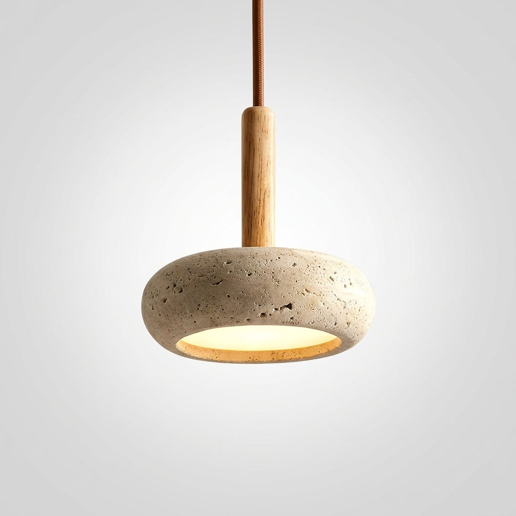 Suspension Galet en Travertin Design Japonais Wabi-Sabi