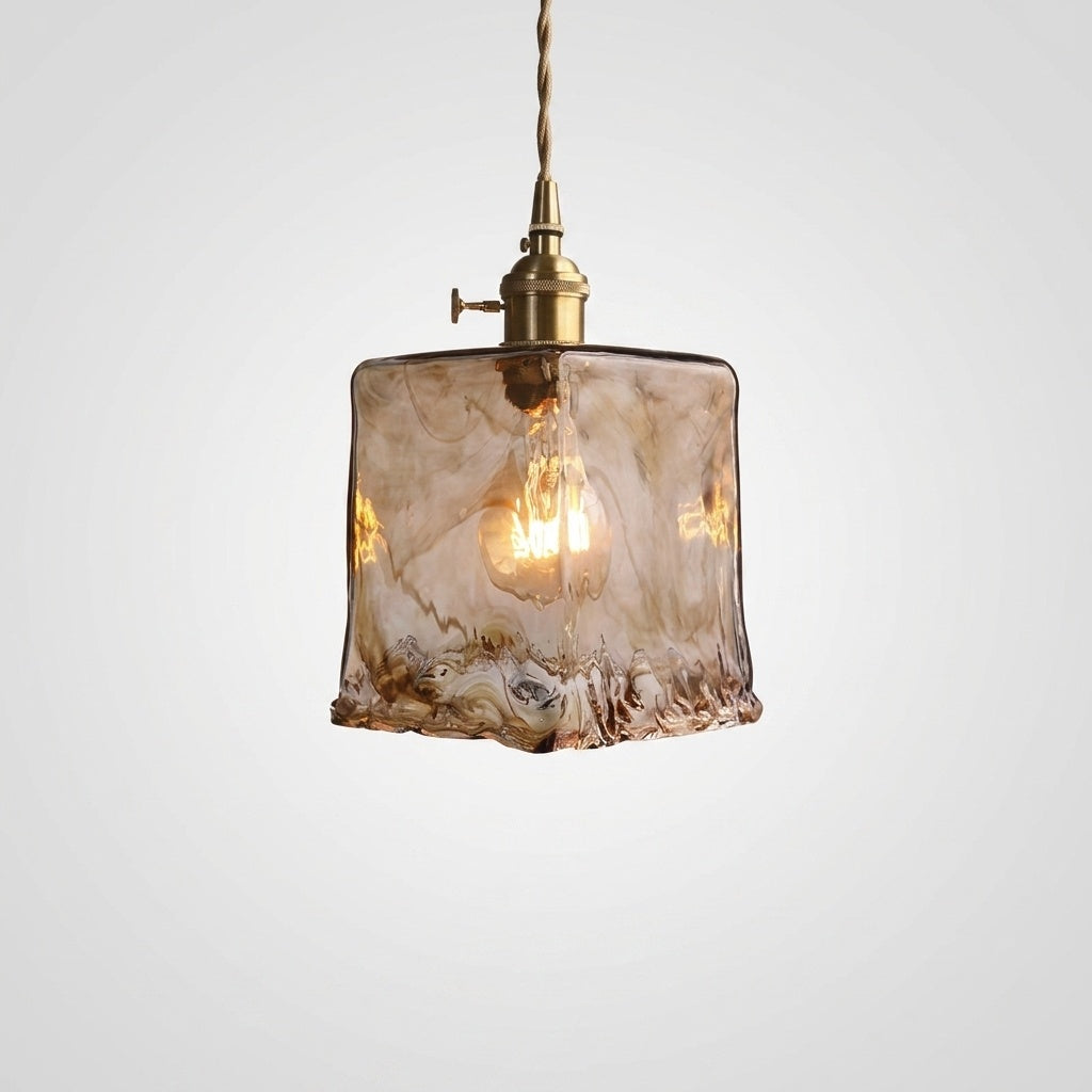 Suspension Vintage Verre Sculpté Laiton Doré - D Blanc chaud