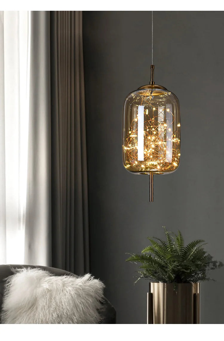Suspension Lanterne en Verre Dimmable