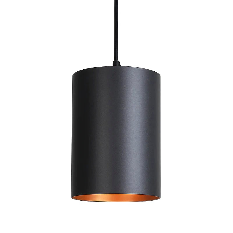 Suspension LED Cylindre Noir en Métal Vintage