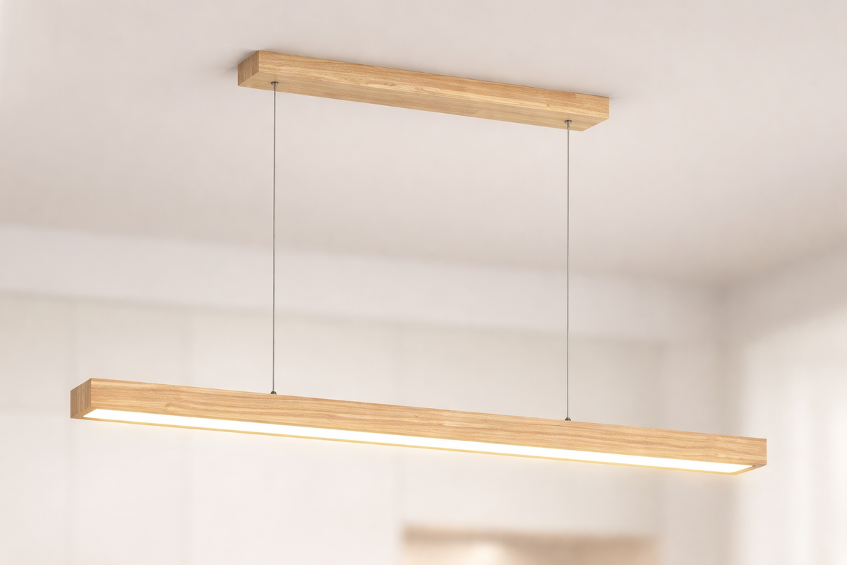 Suspension en bois clair vue en angle