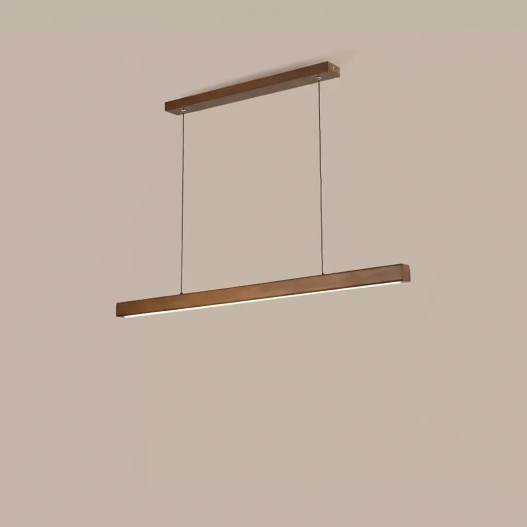 Suspension finition noyer sur fond neutre