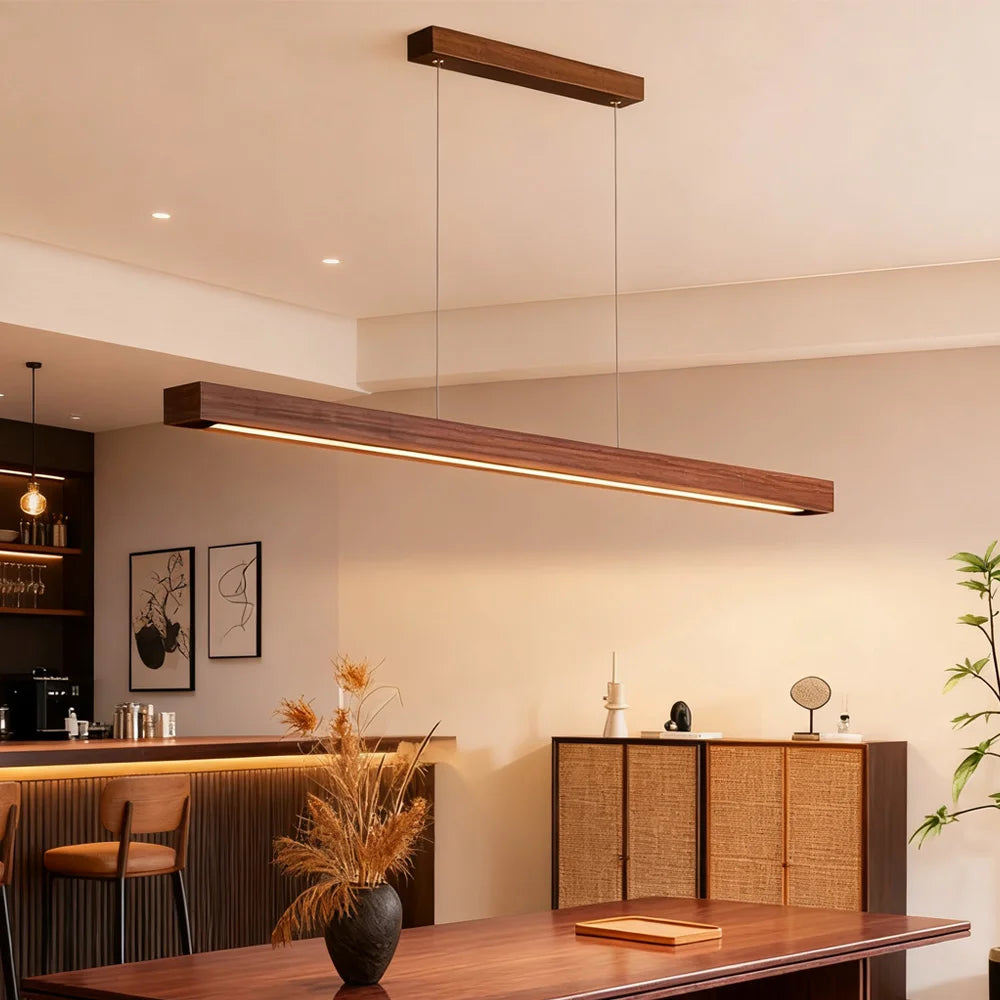 Suspension Linéaire en Bois à LED Design Moderne