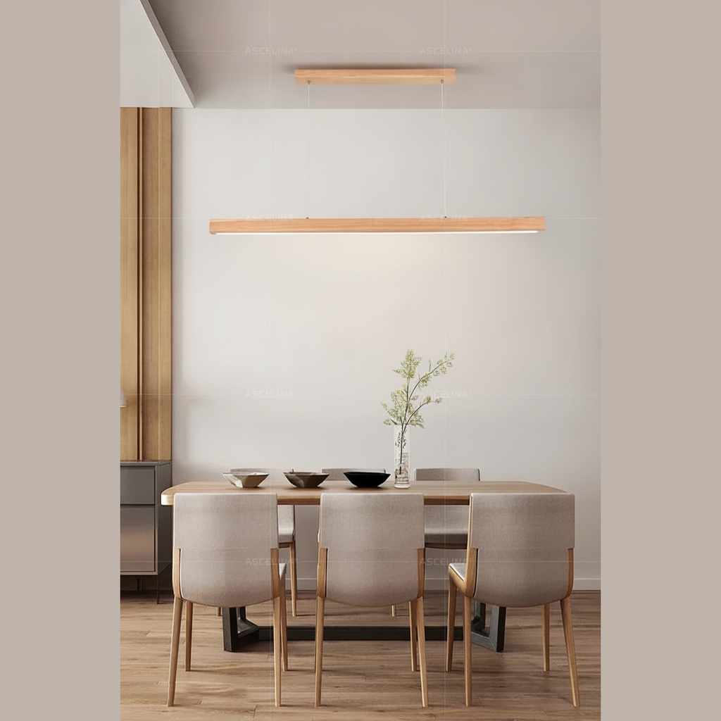 Suspension Linéaire en Bois à LED Design Moderne