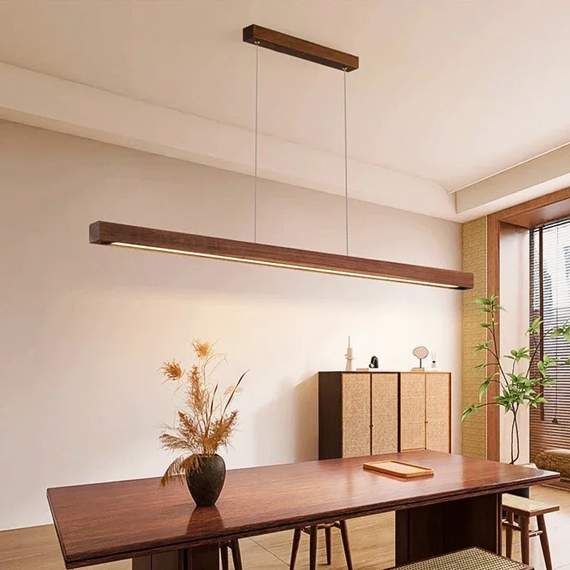Suspension Linéaire en Bois à LED Design Moderne