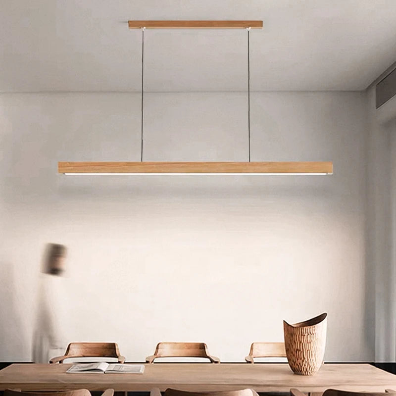 Suspension Linéaire en Bois à LED Design Moderne