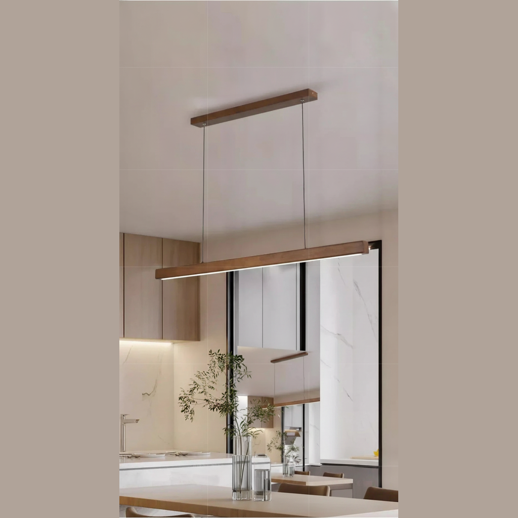 Suspension Linéaire en Bois à LED Design Moderne