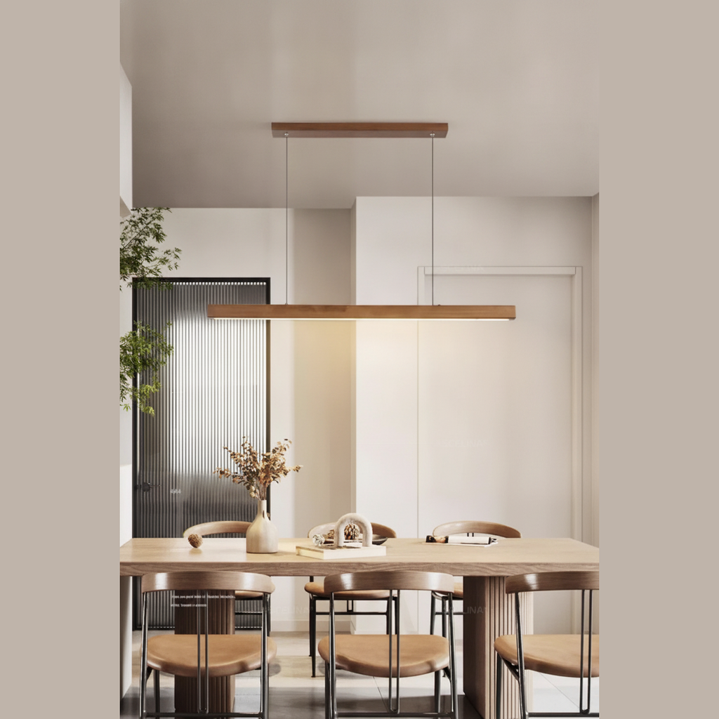 Suspension Linéaire en Bois à LED Design Moderne