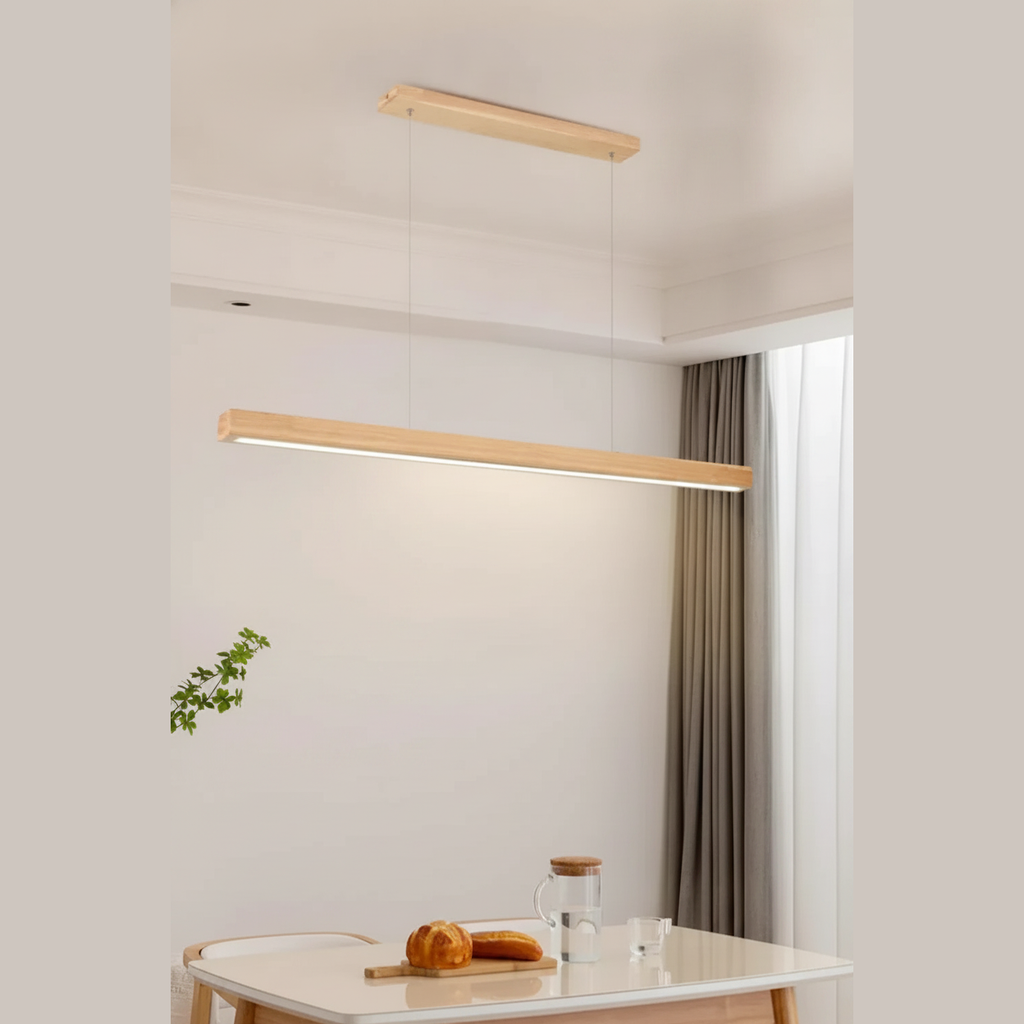 Suspension Linéaire en Bois à LED Design Moderne