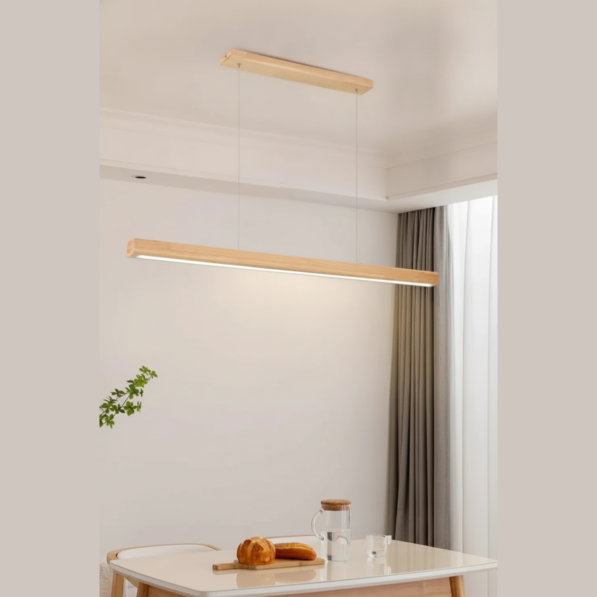Suspension Linéaire en Bois à LED Design Moderne