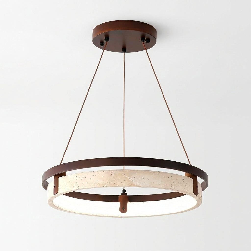 Suspension Moderne en Travertin Jaune et Bois