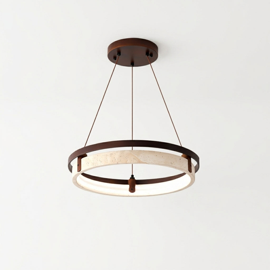 Suspension Moderne en Travertin Jaune et Bois