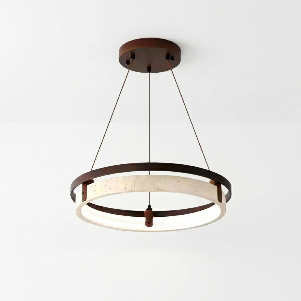 Suspension Moderne en Travertin Jaune et Bois